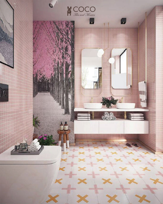 Sweet Heart Satin Coral Pink Geometric 300x300 Ceramic Tile | COCO ...