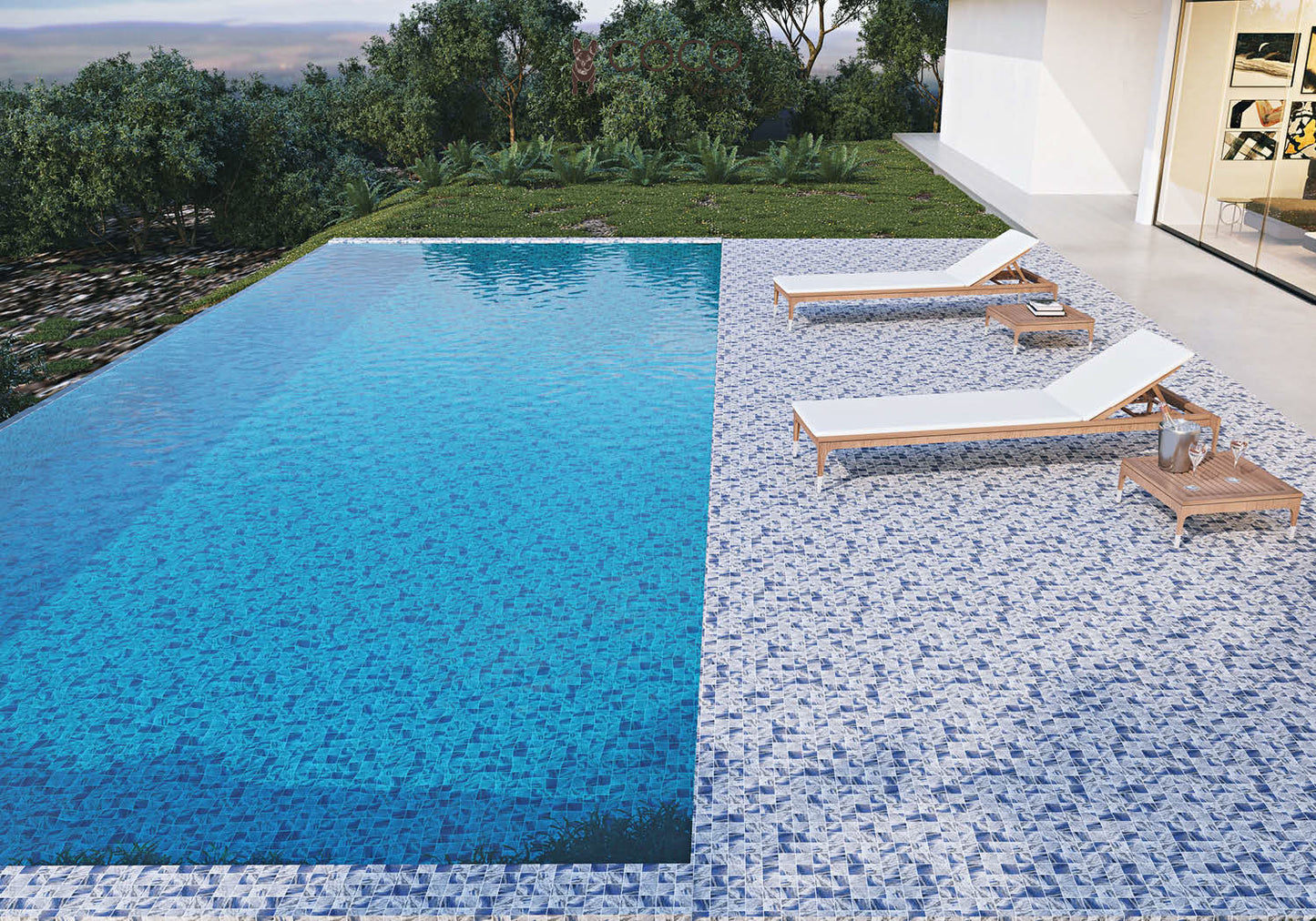 CoCo & Breezy Series - Breaking Waves Matte 97x97mm Porcelain Mosaic Pool Tile