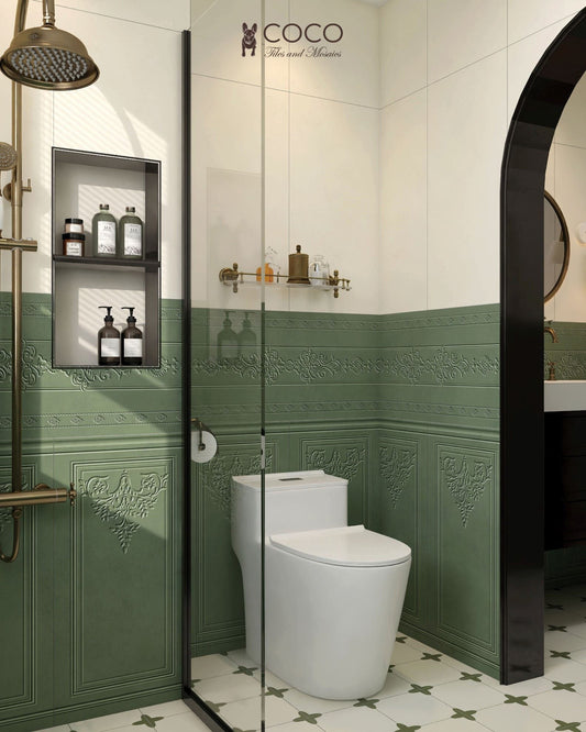 Manor Series - Baroque Blossom Mystic Moss Satin 400x800mm Ceramic Tile