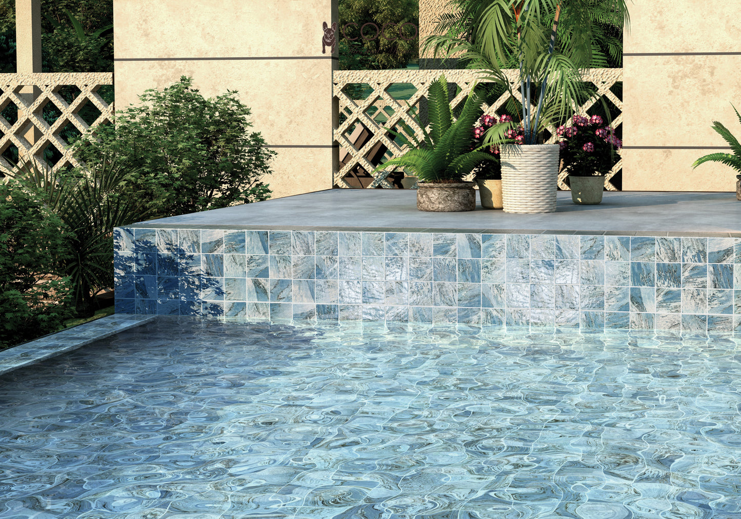 CoCo & Breezy Series - Shallow Sea Gloss 97x97mm Porcelain Mosaic Pool Tile