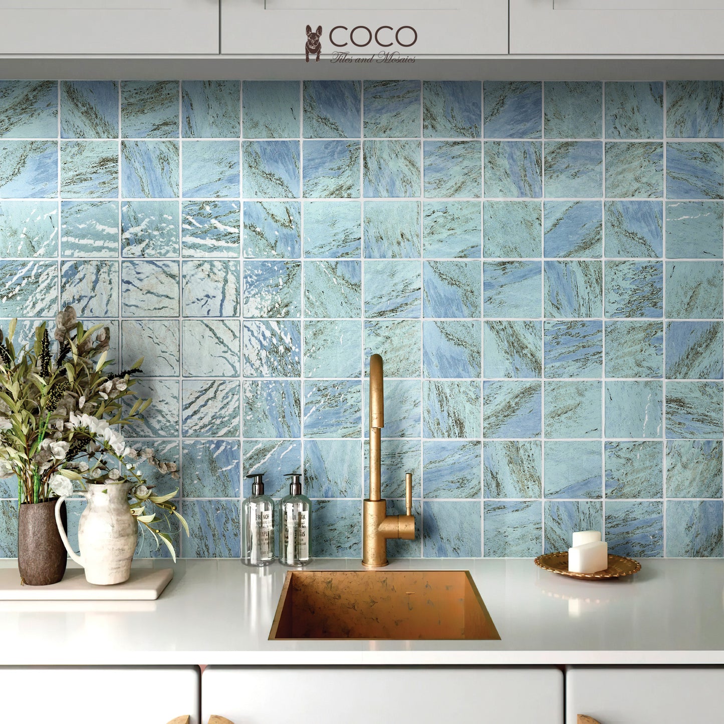 CoCo & Breezy Series - Blue Lagoon Gloss 97x97mm Porcelain Mosaic Tile