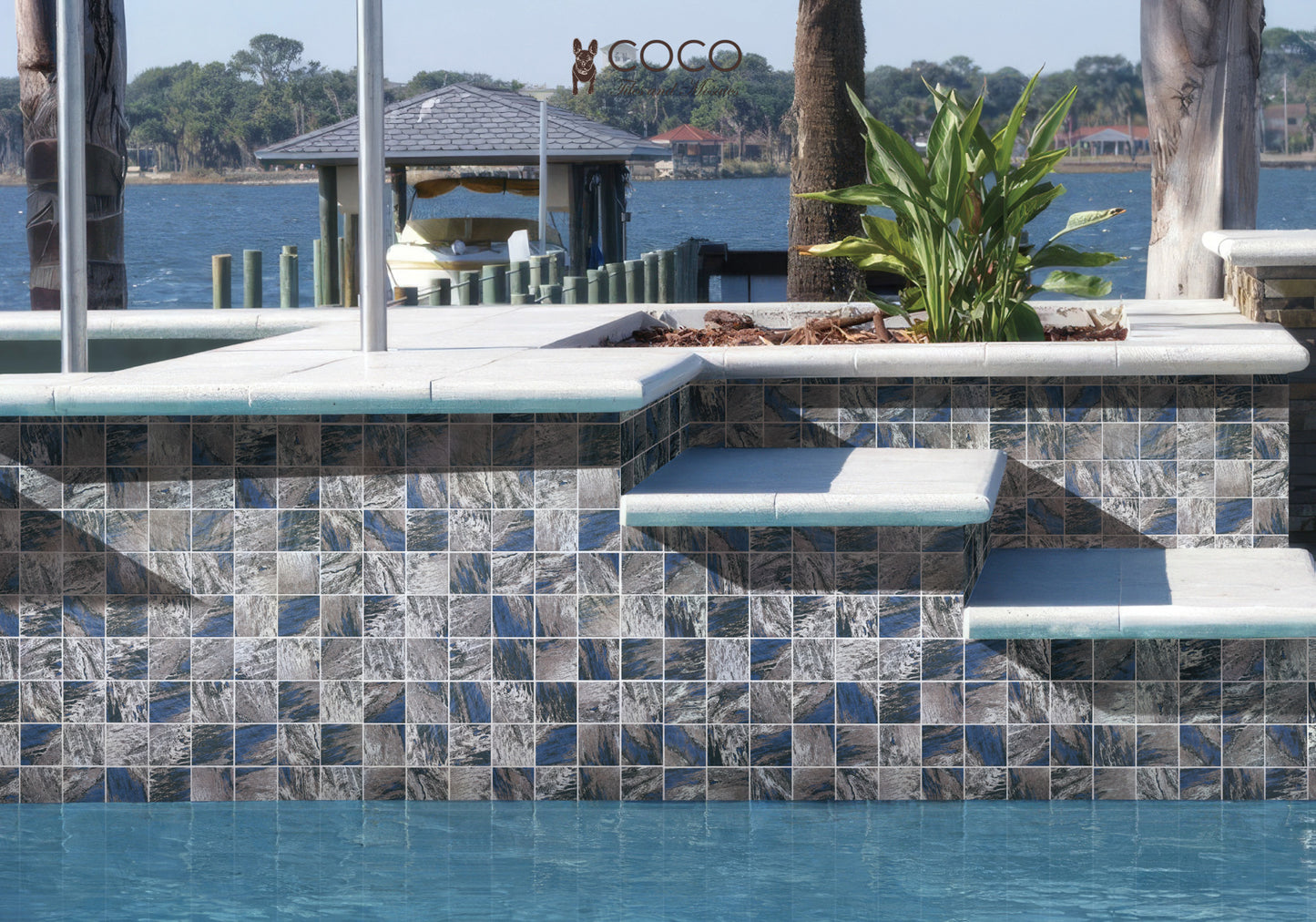 CoCo & Breezy Series - Breaking Waves Matte 97x97mm Porcelain Mosaic Pool Tile