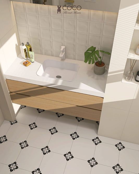 Minimalist Muse Series - Square Impressions Set 1 Ivory Mist Satin 300x600mm Porcelain Tile