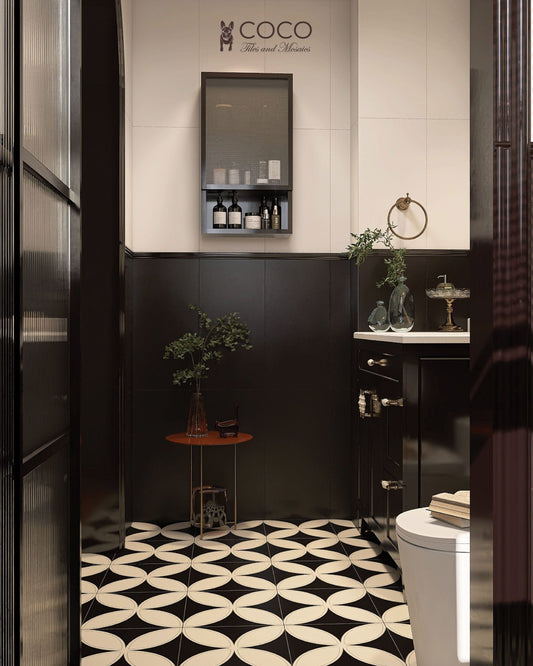 Modern Monochrome Series - Moonlit Bloom Matte 300x300mm Porcelain Tile