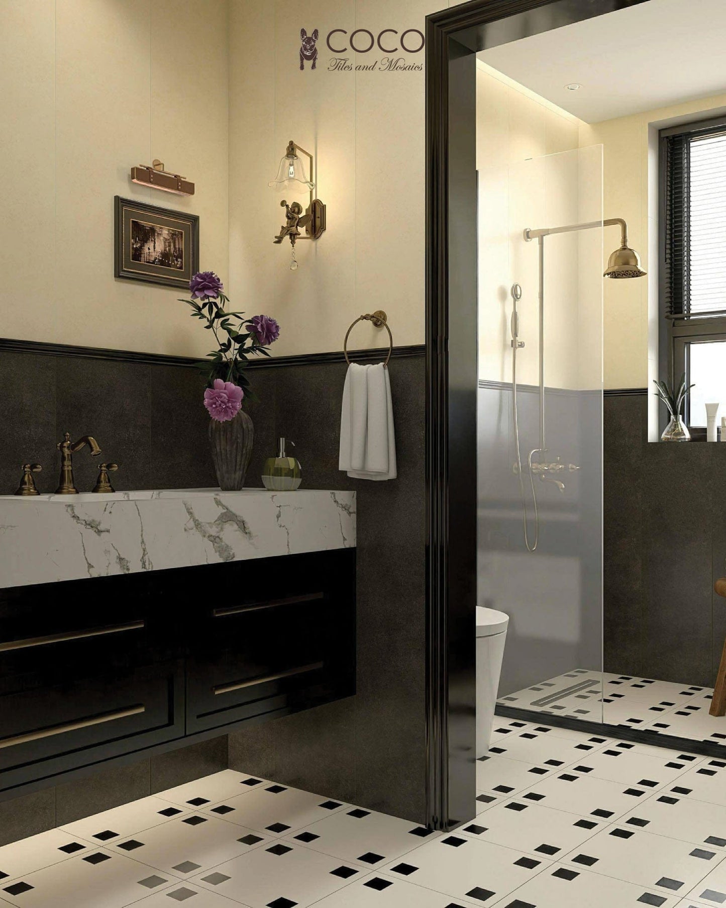 Four Corners Series - Bistro Dot Ebony Satin 300x300mm Porcelain Tile