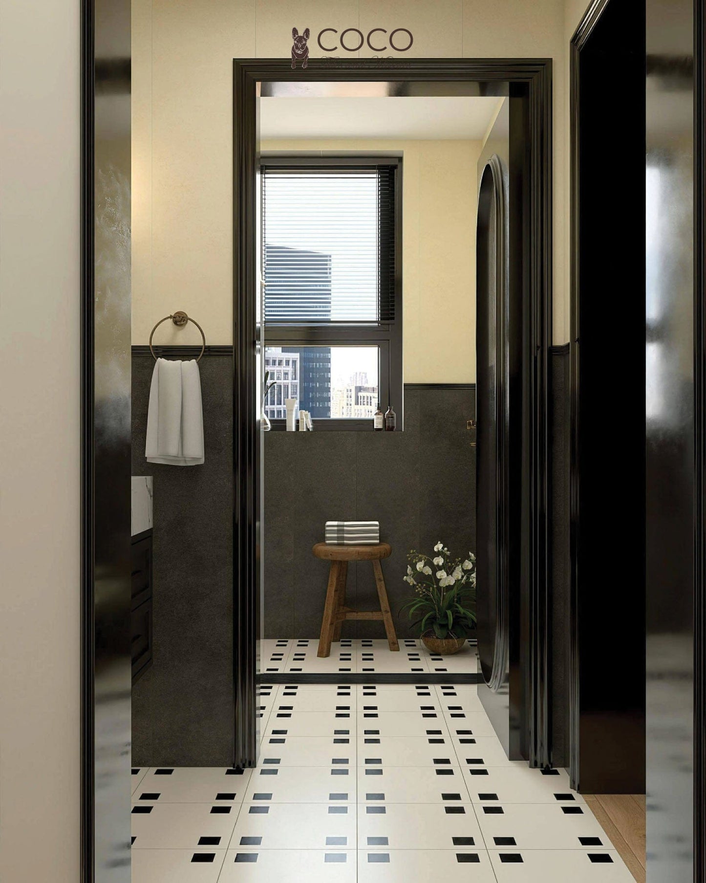 Four Corners Series - Bistro Dot Ebony Satin 300x300mm Porcelain Tile