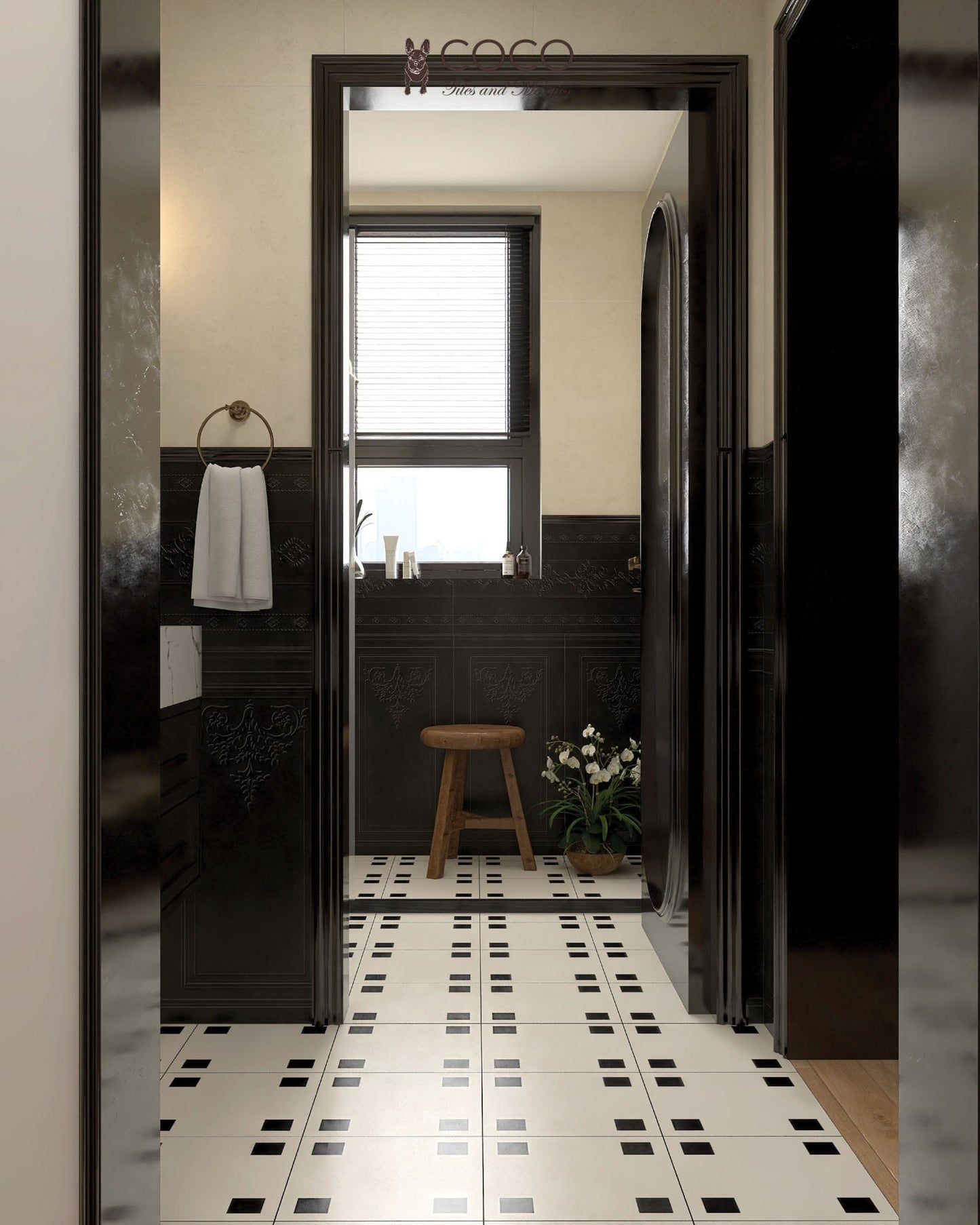 Four Corners Series - Bistro Dot Ebony Satin 300x300mm Porcelain Tile