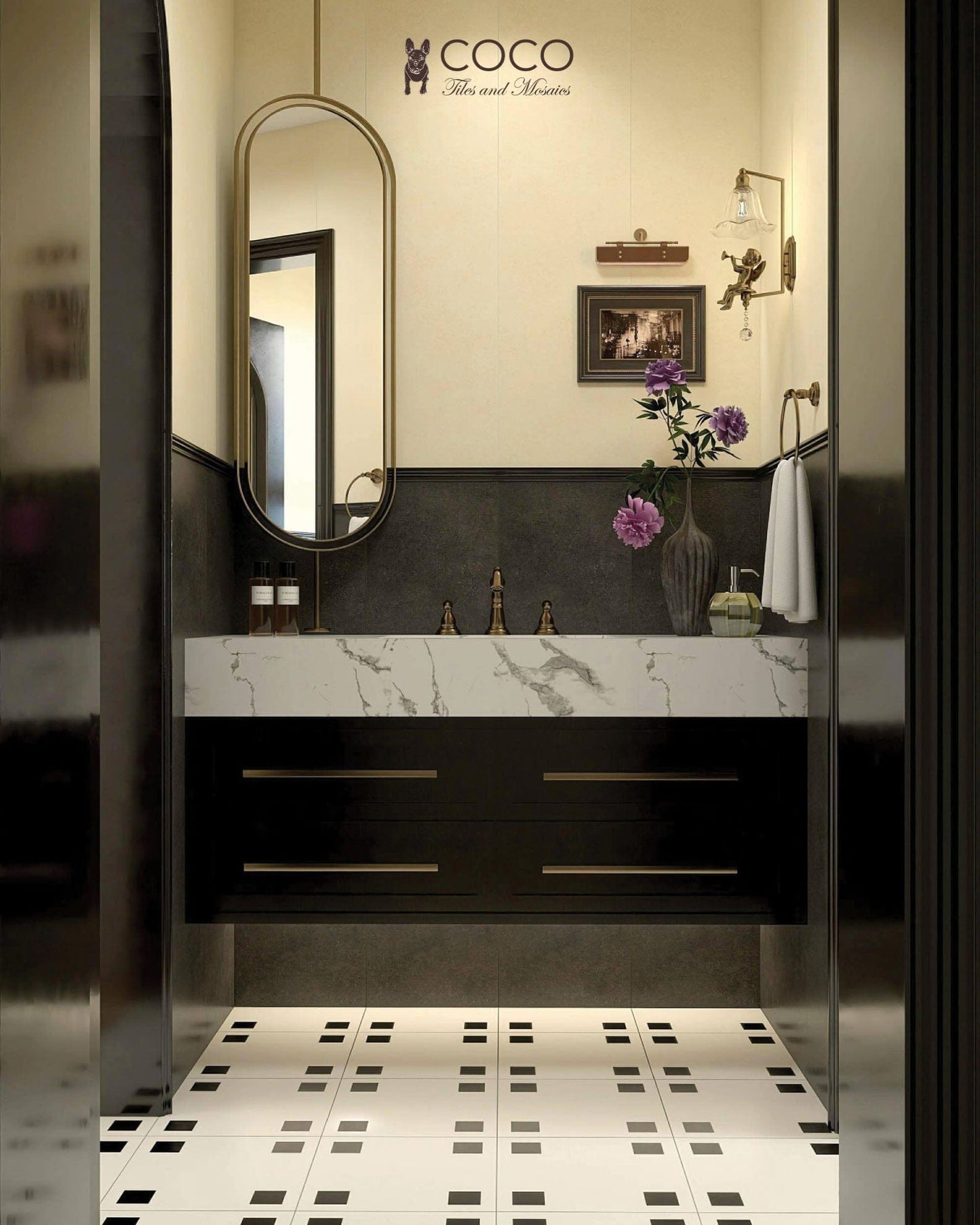Four Corners Series - Bistro Dot Ebony Satin 300x300mm Porcelain Tile