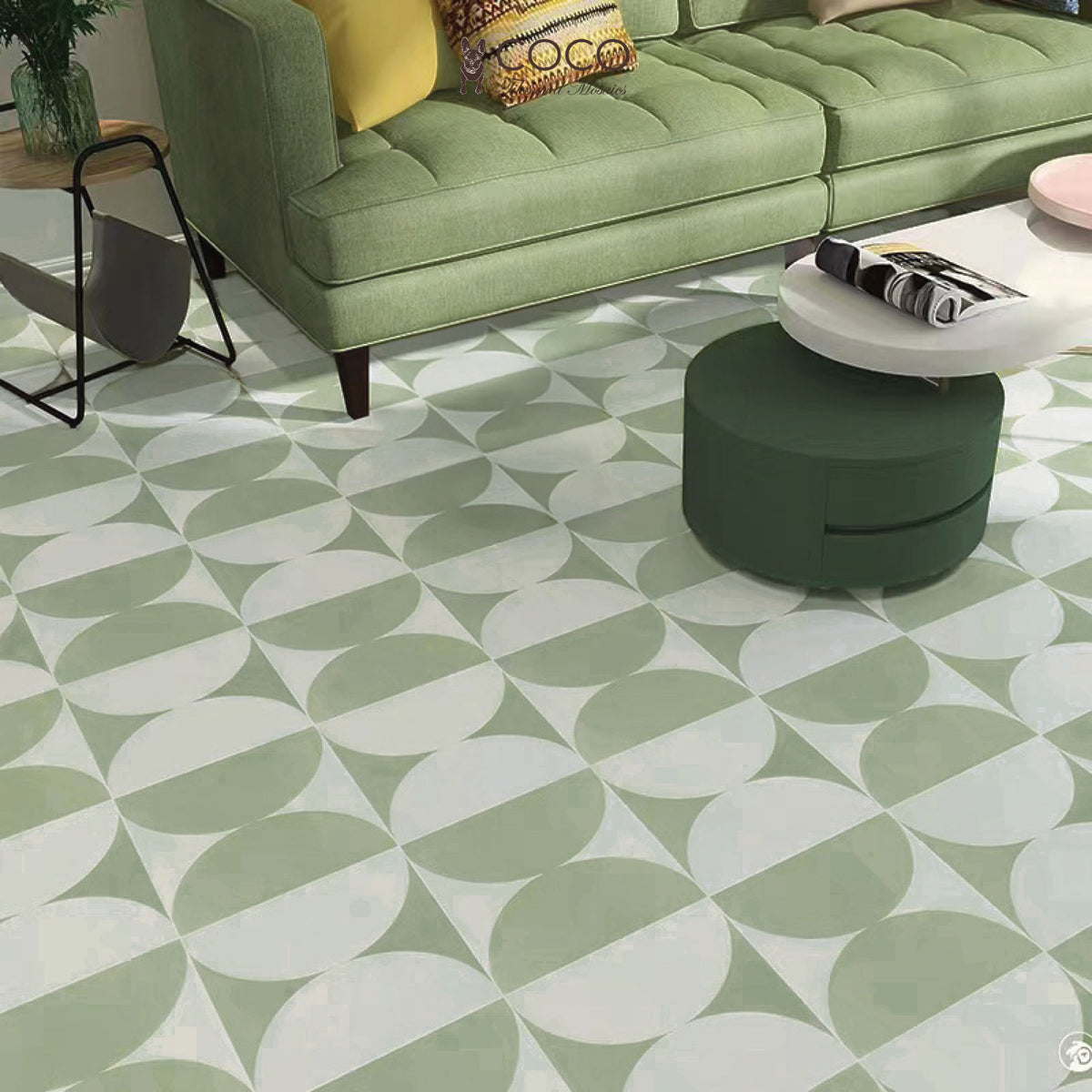 Sage Green Half-Moon Tile - 300x300mm Vintage Ceramic - Spanish Country ...