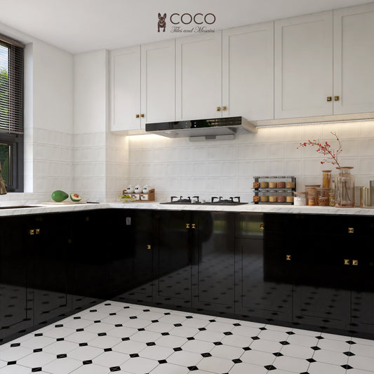 Minimalist Muse Series - Square Impressions Set 1 Snow Veil Satin 300x600mm Porcelain Tile