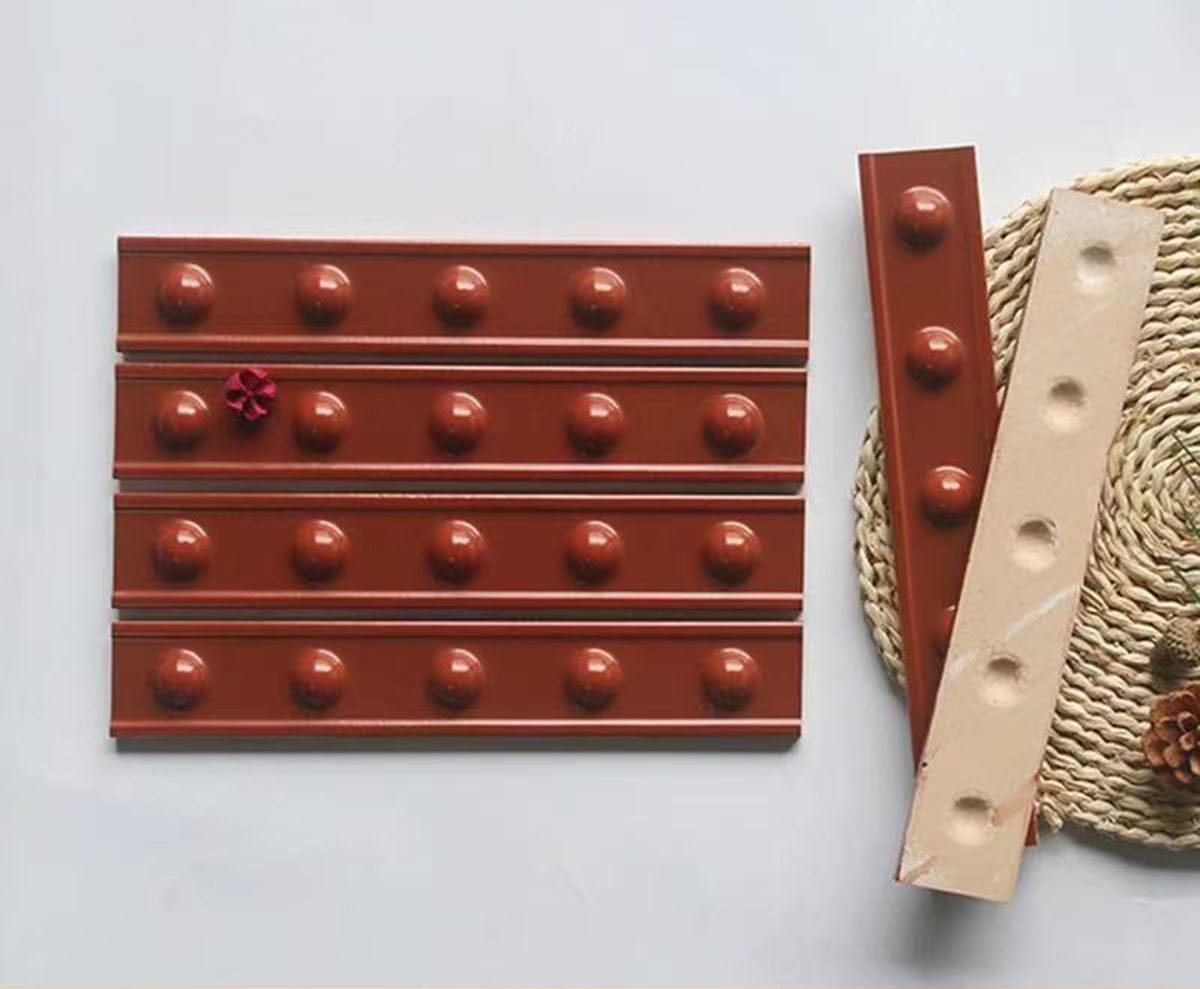 Decorative Raised Dots Red Wine Satin 50x300mm Border Tile