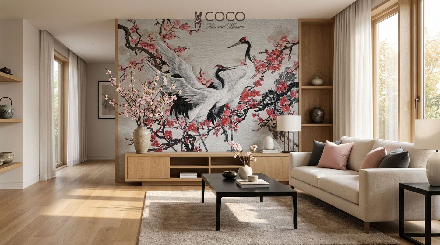 Dance of the Cranes  Mosaic Wall Art