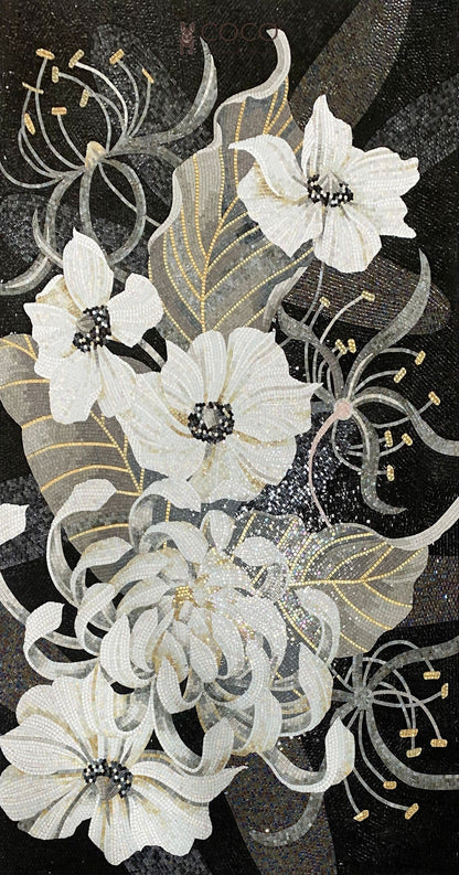 Starlit Floral Glass Mosaic Art