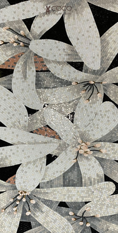 Silver Petal Mosaic Tile Art