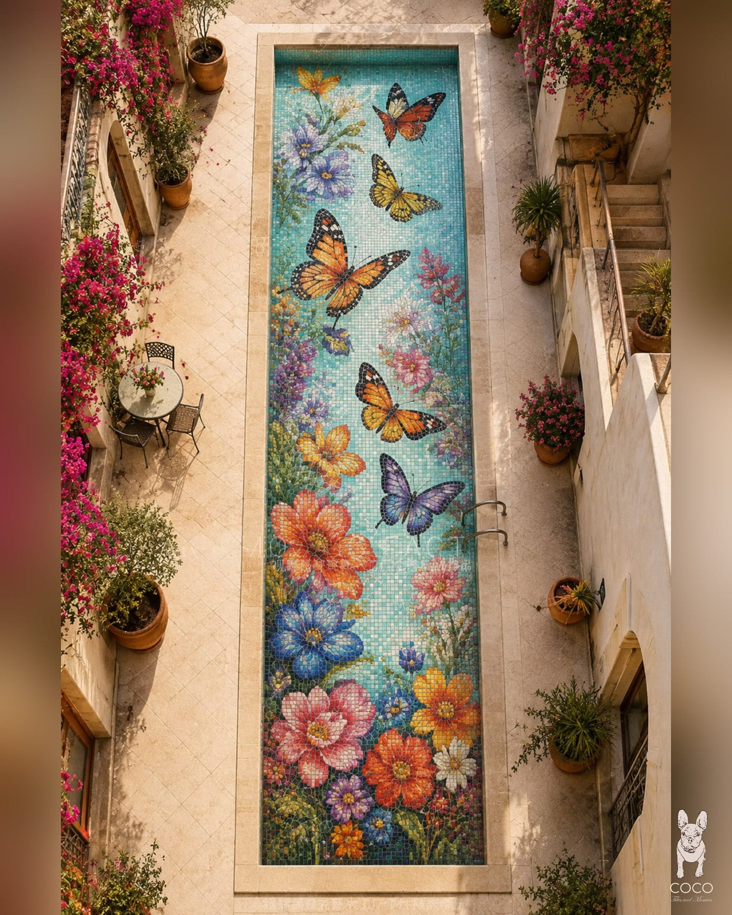 Butterfly Bloom - Floral Butterfly Glass Pool Mosaic Art