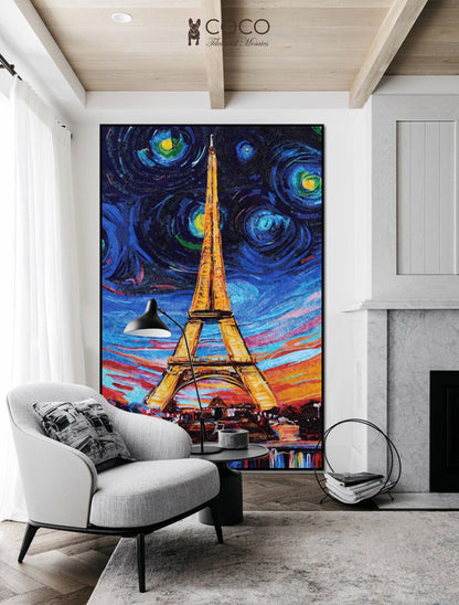 Handcut Glass Mosaic Eiffel Tower - Starry Night Inspired Paris Art