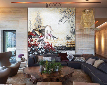 Country Home Mosaic Mural - Scenic Glass Tile Wall Art