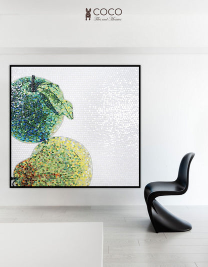 Glass Tile Fruit Mosaic - Mosaic Apple & Pear Wall Art