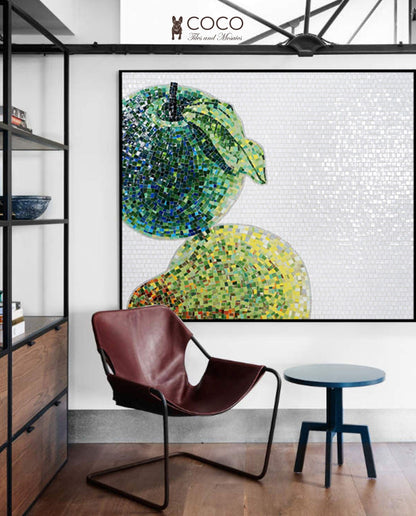 Glass Tile Fruit Mosaic - Mosaic Apple & Pear Wall Art
