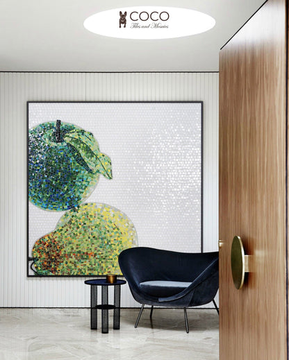 Glass Tile Fruit Mosaic - Mosaic Apple & Pear Wall Art