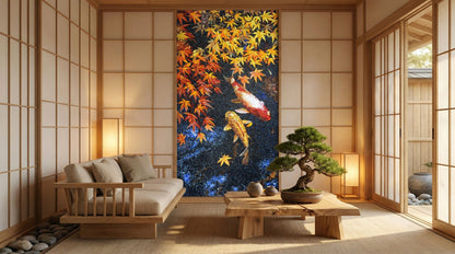 Autumn Koi Pond Glass Mosaic Art