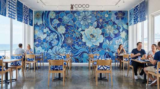 Azure Bloom - Coastal Blue Floral Glass Mosaic Mural