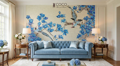 Azure Magnolia Songbirds Glass Mosaic Art