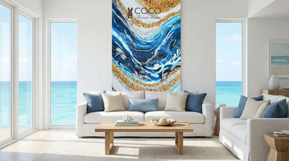 Azure Tides Abstract Glass Mosaic Art