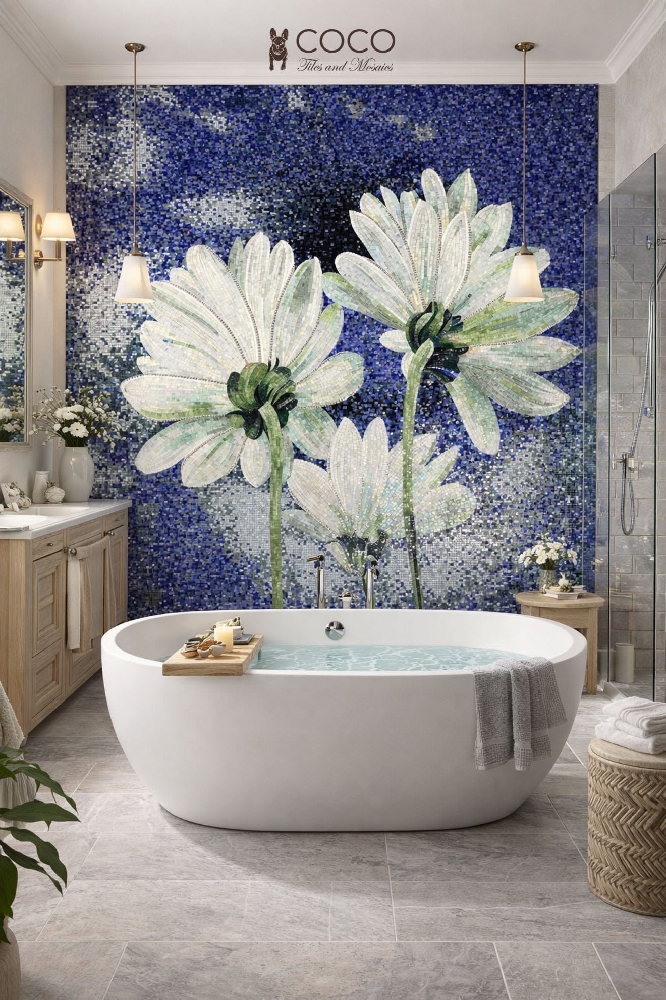 Blue Dreamscape Florals Mosaic Art