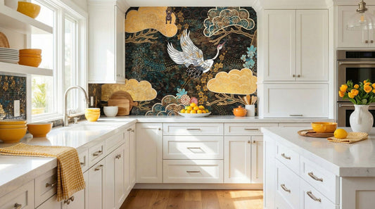 Celestial Crane Garden Glass Mosaic Art