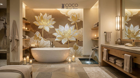 Celestial Lotus - Gold & Ivory Glass Mosaic Mural