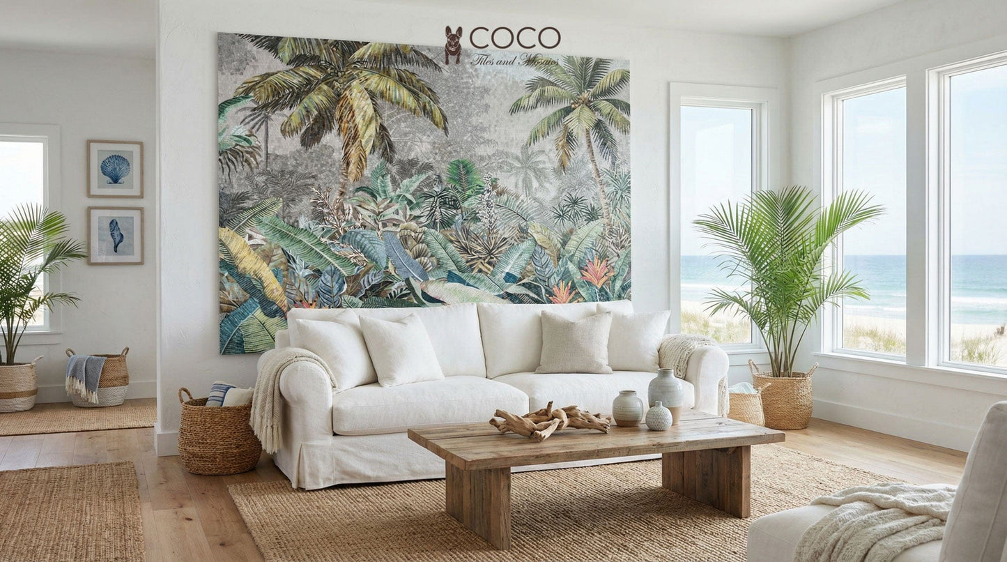 Coastal Palm Oasis Glass Mosaic Art