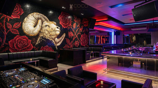 Crimson Dominion - Ram & Rose Glass Mosaic Wall Art