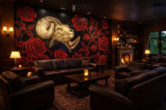 Crimson Dominion - Ram & Rose Glass Mosaic Wall Art