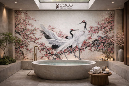 Dance of the Cranes  Mosaic Wall Art