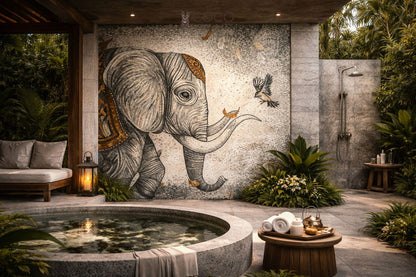 Elephant: Dance of the Giants Stone Mosaic Art