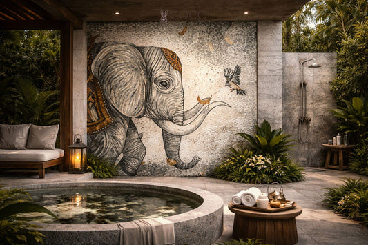 Elephant: Dance of the Giants Stone Mosaic Art