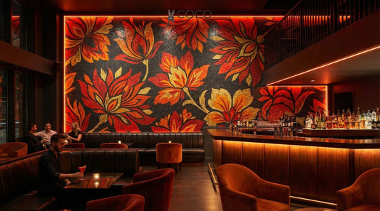 Ember Canopy - Fiery Floral Glass Mosaic Mural