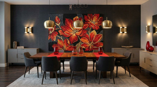 Ember Canopy - Fiery Floral Glass Mosaic Mural