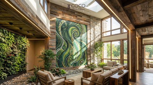 Emerald Vortex - Organic Swirl Glass Mosaic Mural