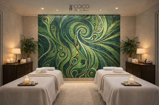 Emerald Vortex - Organic Swirl Glass Mosaic Mural
