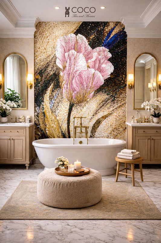 Golden Hues & Petals Mosaic Mural
