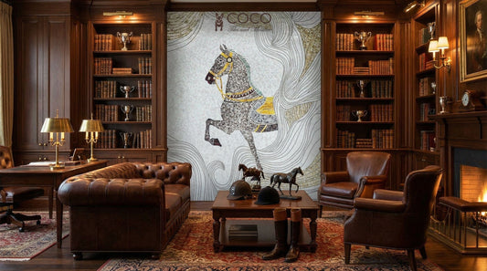 Golden Stallion Glass Mosaic Art