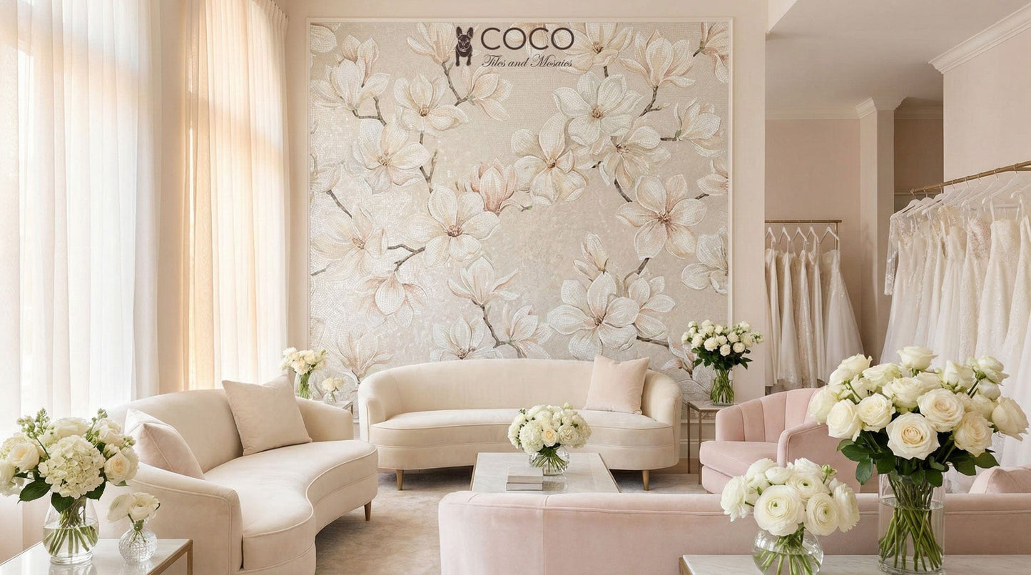 Ivory Blossom - Magnolia Glass Mosaic Art