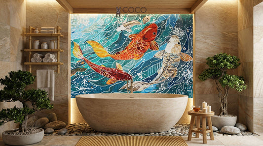 Koi Pond Symphony Glass Mosaic Art