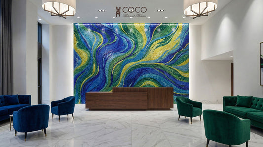 Luminous Currents - Sapphire & Emerald Glass Mosaic Mural