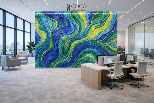 Luminous Currents - Sapphire & Emerald Glass Mosaic Mural