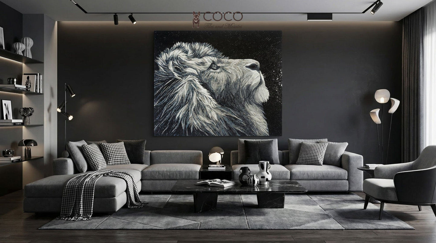 Majestic Lion Portrait Glass Mosaic Art