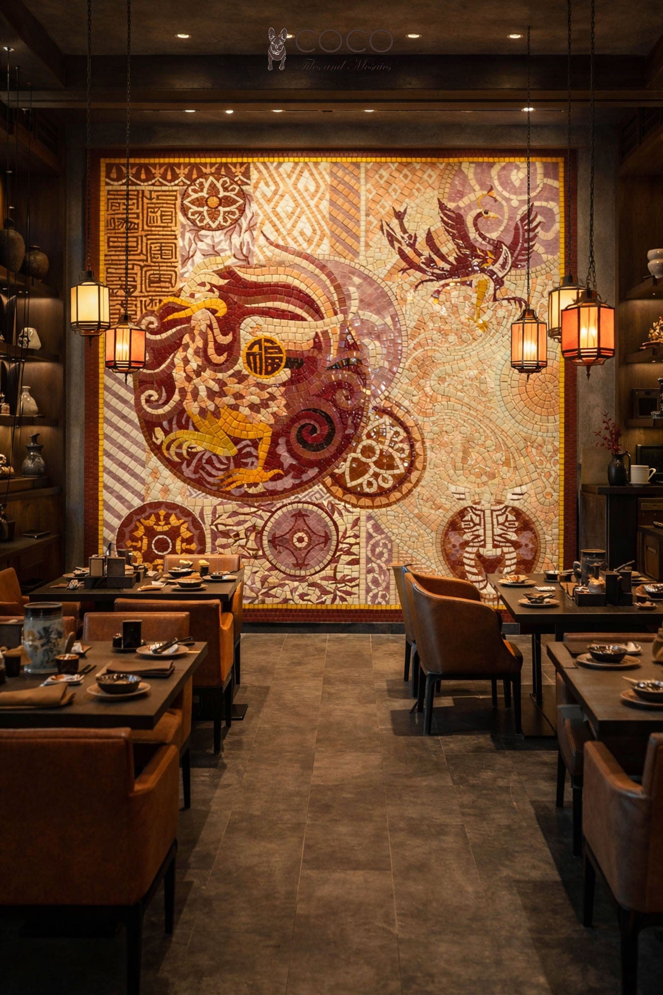 Mythical Guardians Phoenix Mosaic Tile Wall