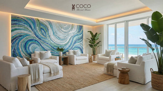 Oceanic Surge – Teal & Sapphire Abstract Wave Mosaic